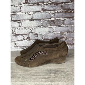 ANTIA BROWN Suede Leather Patent Weaves High Wedge Shoes Women’s Sz 11WW US/42EU